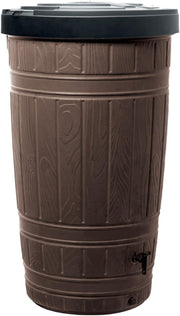 265L Wood Look Plastic Water Butt Tank with Lid – Garden Rain Collector Brown