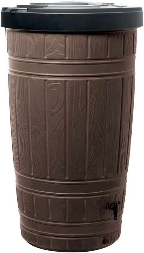 265L Wood Look Plastic Water Butt Tank with Lid – Garden Rain Collector Brown