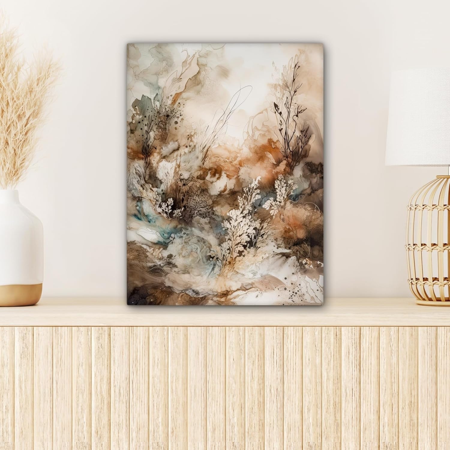 Abstract Floral Canvas Wall Art 30x40cm Beige Nature Print