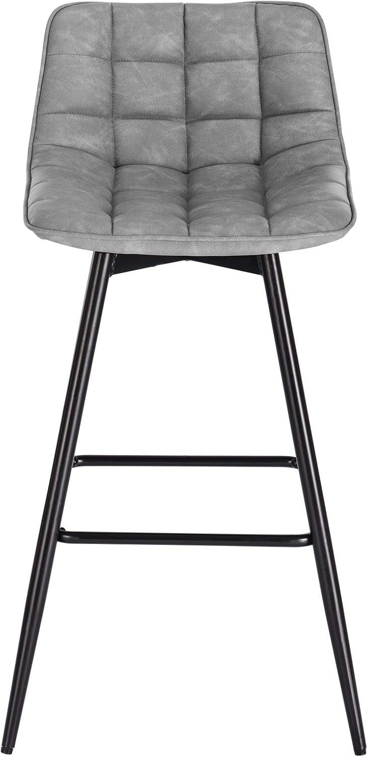 Set of 4 Grey Faux Leather Bar Stools L-Shaped Seat with Footrest 64cm