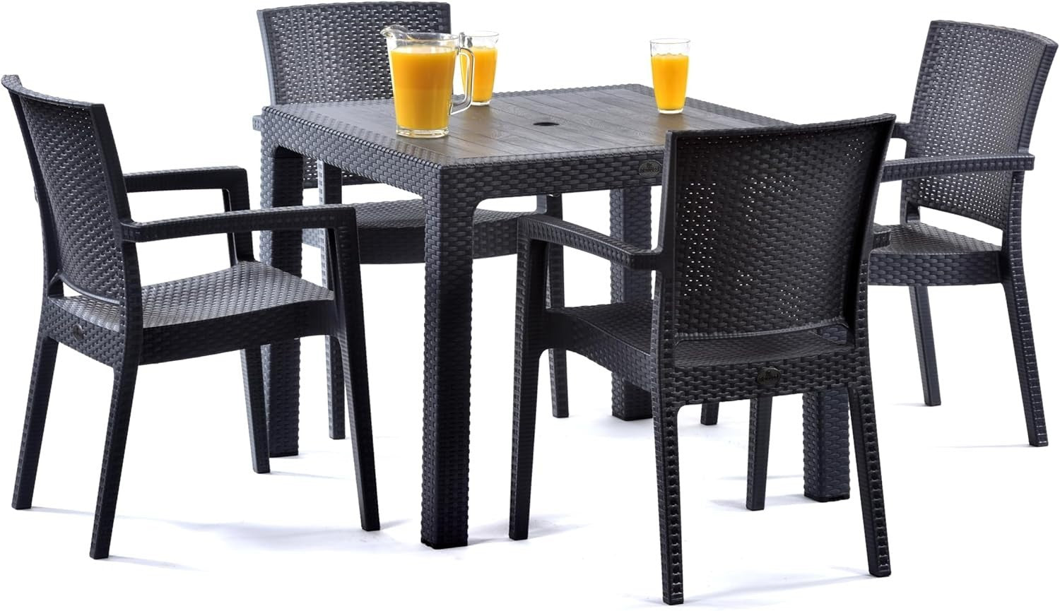 Stackable Rattan Effect Arm Chair Indoor Outdoor Commercial Patio Seating