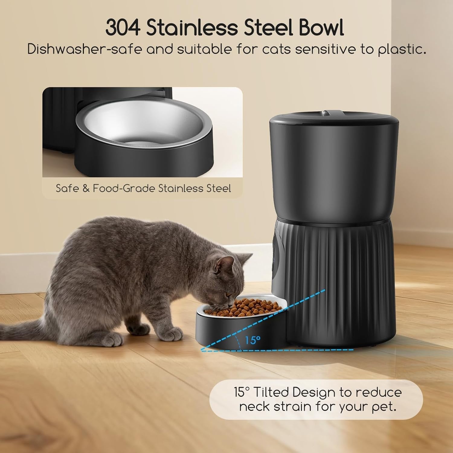 Automatic Cat Feeder Camera 1080P HD WiFi App Control 4L Food Dispenser