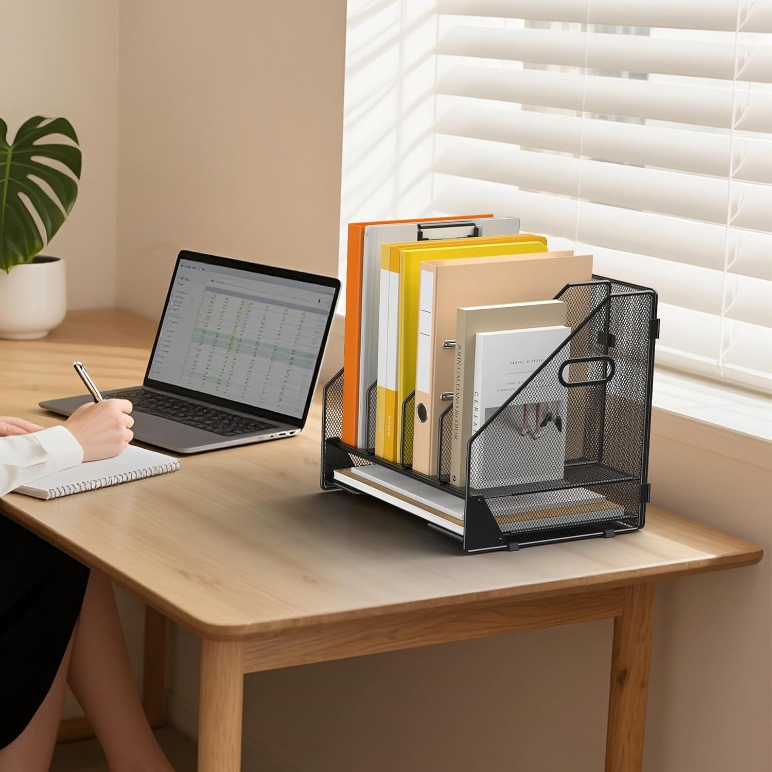 4-Tier Mesh Desk File Organizer | Vertical Folder & Paper Rack, Black