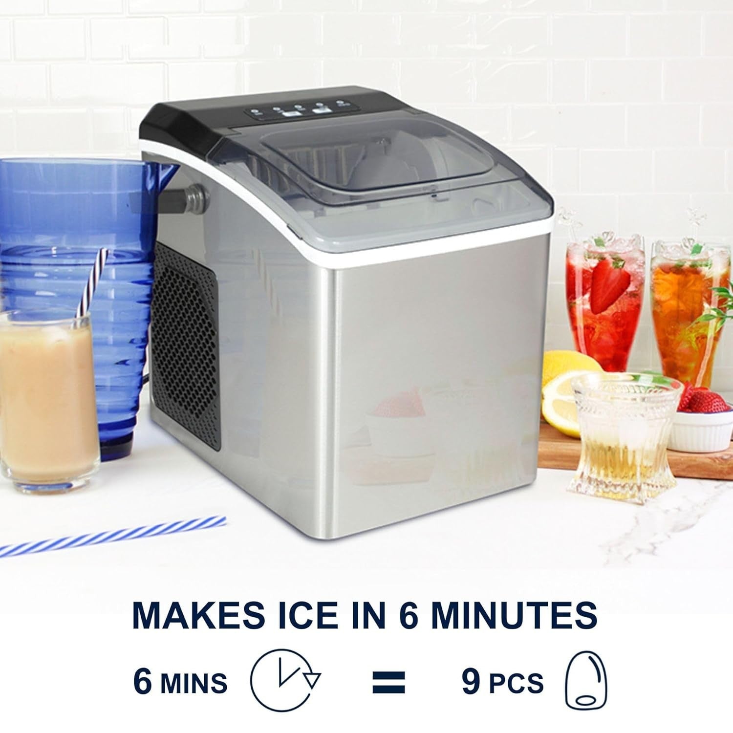 Countertop Ice Maker 12KG Nugget Ice Machine Fast 6-Minute Stainless Steel