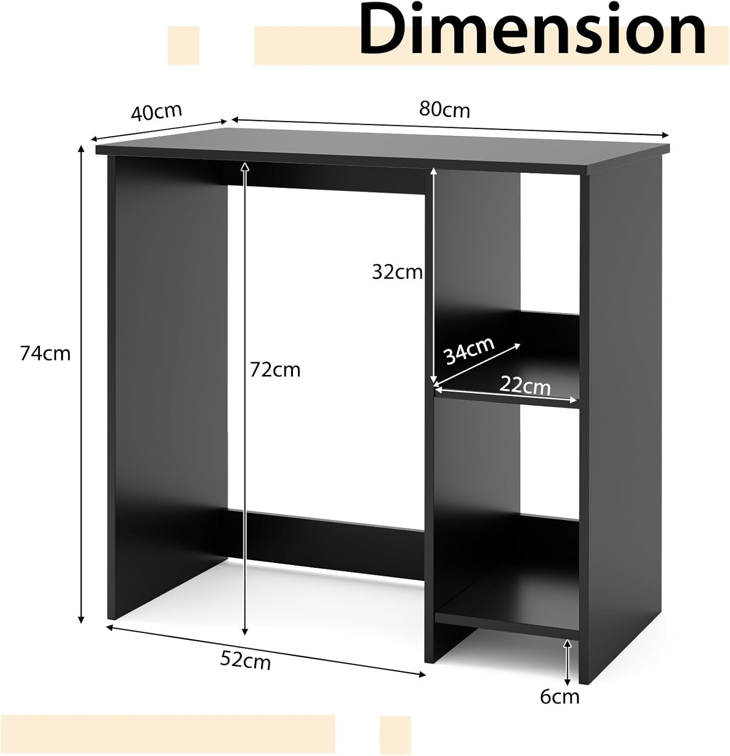 Compact Computer Desk with Shelves Small Space Home Office Laptop  Black