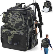 38L Fishing Tackle Backpack Waterproof with Rod Holder for Hiking & Travel