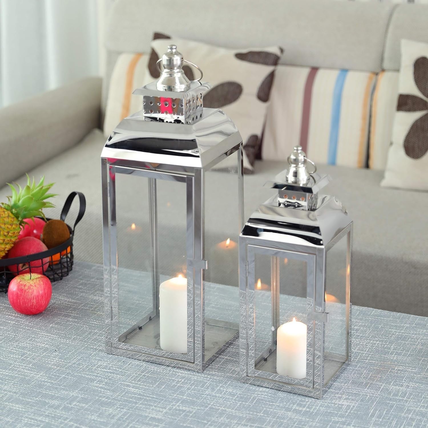 Silver Stainless Steel Lantern Set of 2