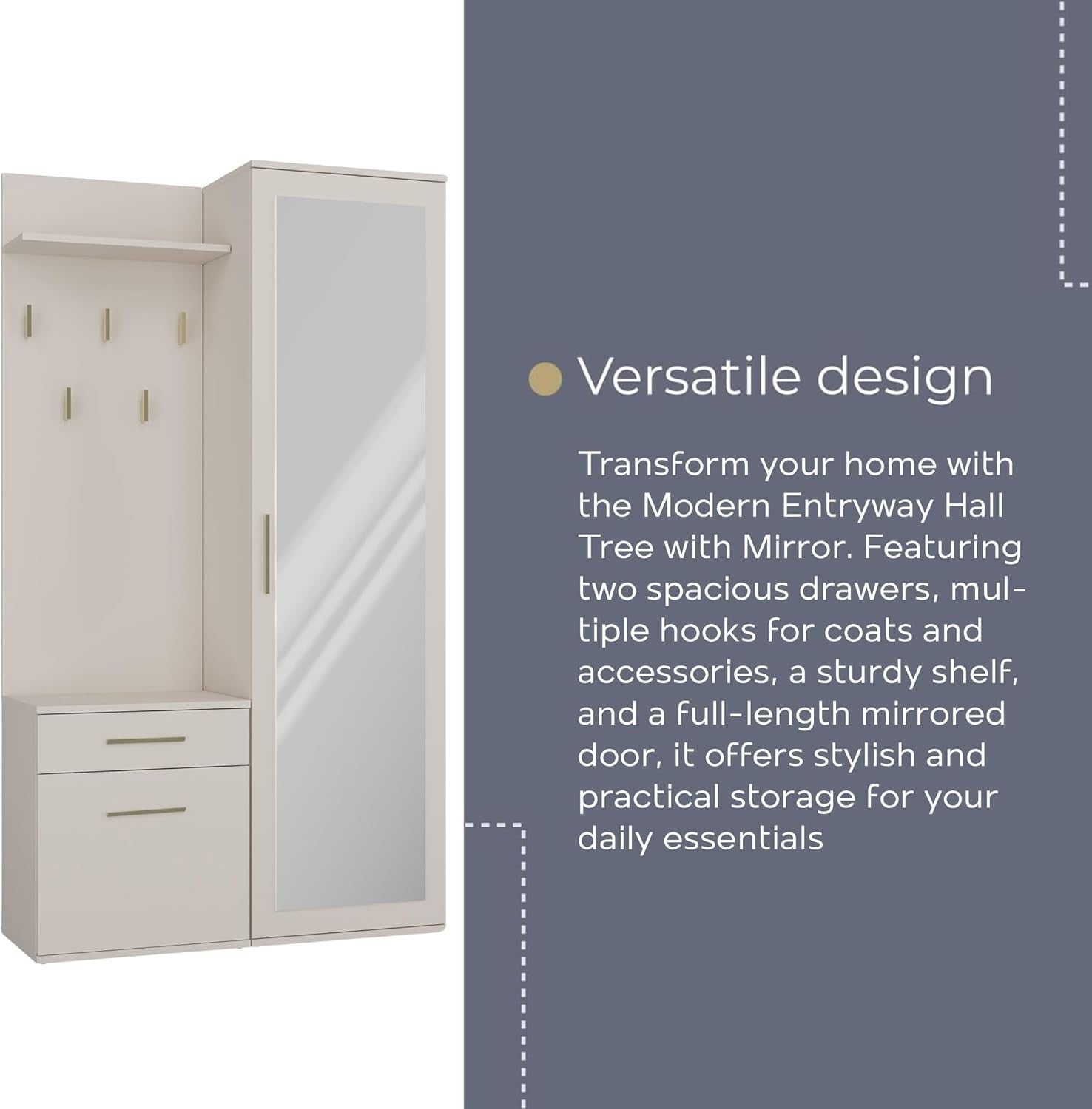 Modern Cashmere Hallway Wardrobe with Hooks, Drawers & Shoe Storage, 180cm