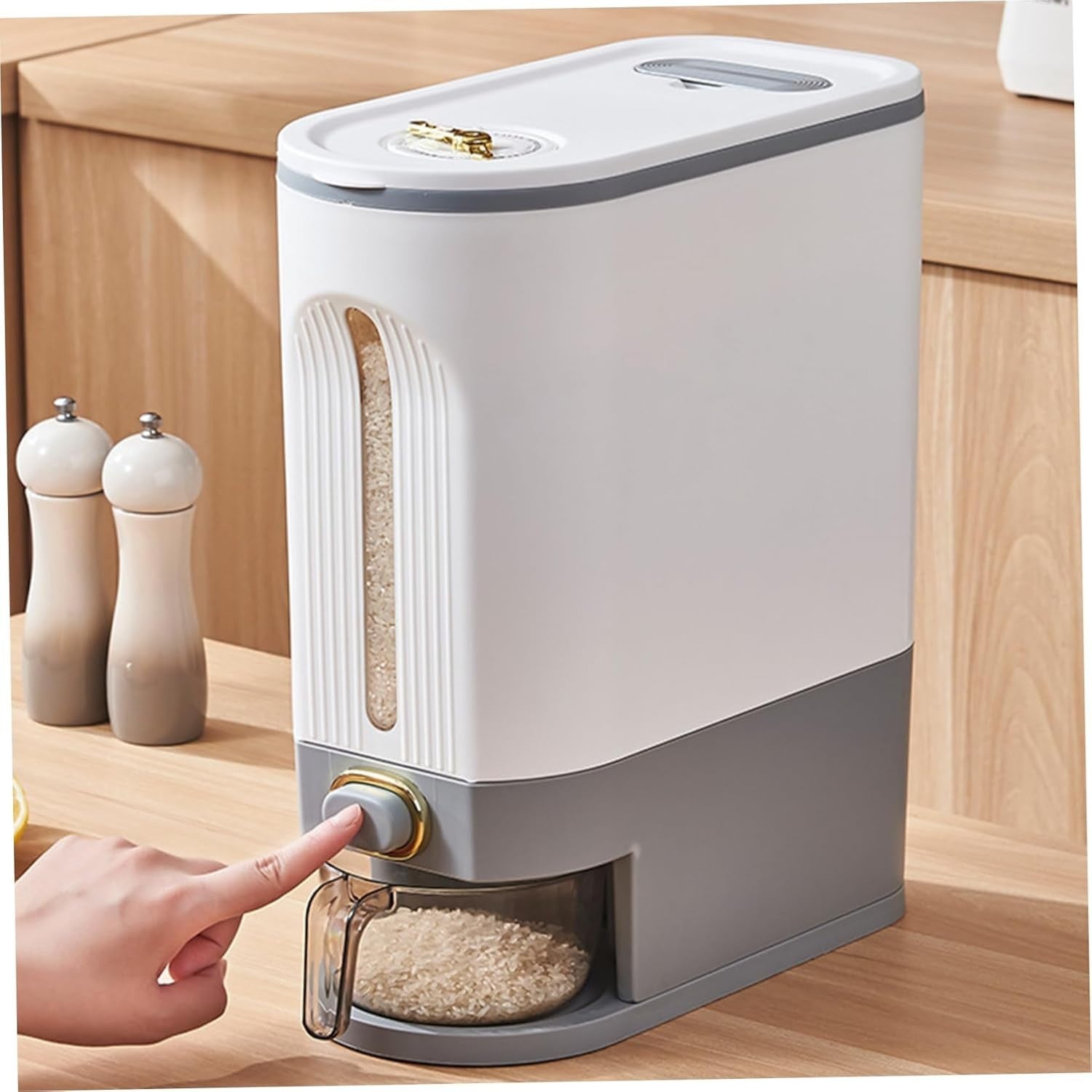 10KG Rice Dispenser with Time Scale Sealed Storage Container & Cup
