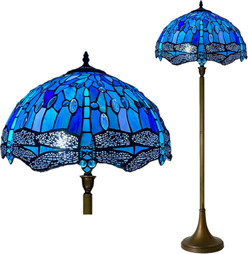 Tiffany Style Floor Lamp Handcrafted Stained Glass 16in Antique Art Light
