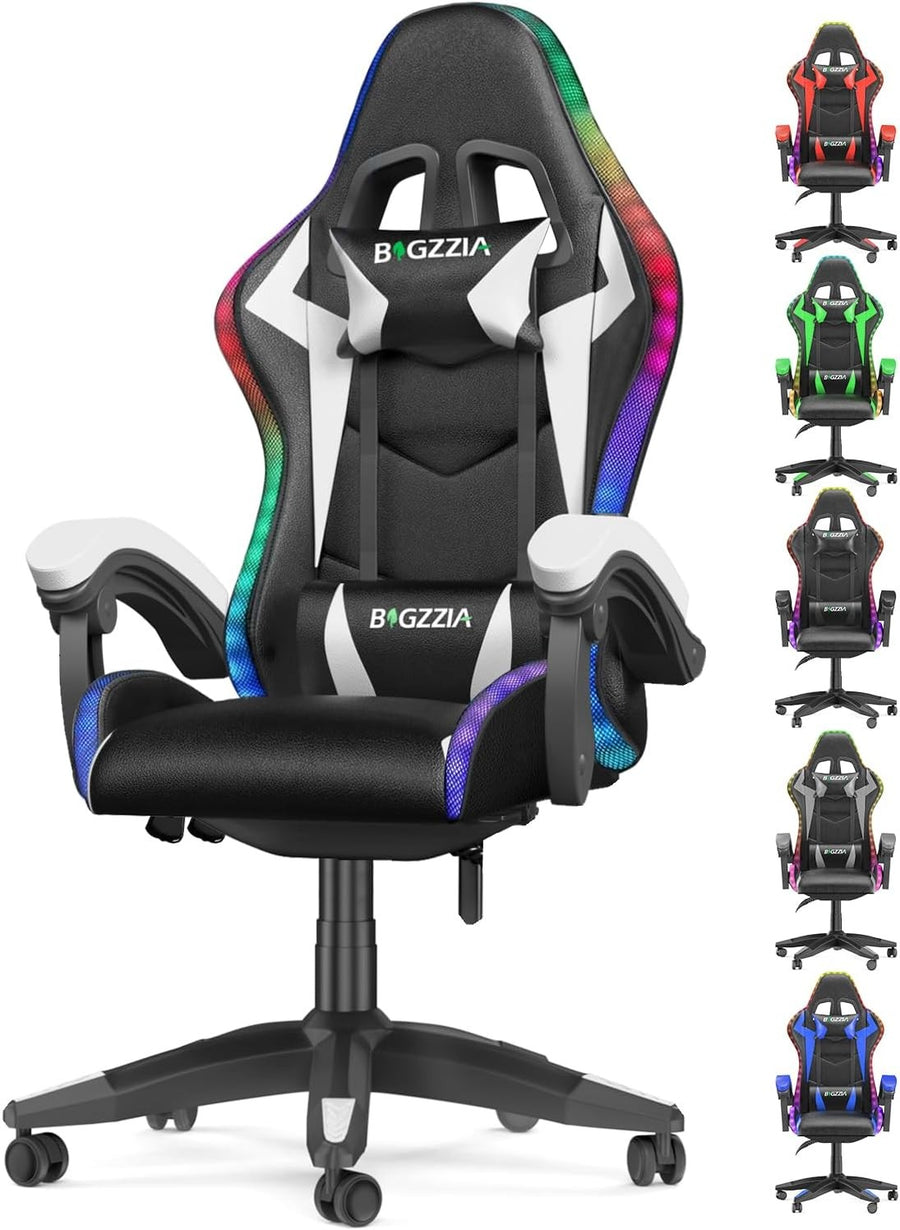 RGB Gaming Chair Recliner PU Leather  Lumbar Headrest