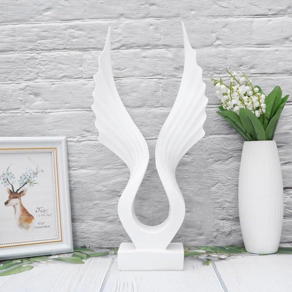 Angel Wing Resin Sculpture Modern White Ornament for Living Room Bedroom Decor