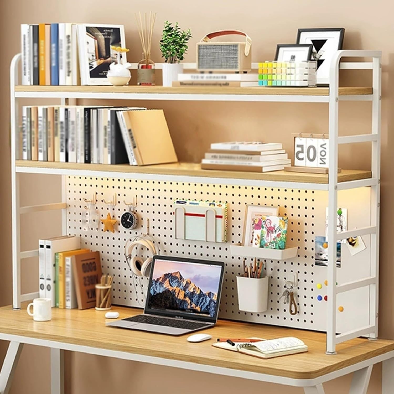 3-Tier Desktop Bookshelf Countertop Hutch Desk Organizer Storage Rack 70cm White