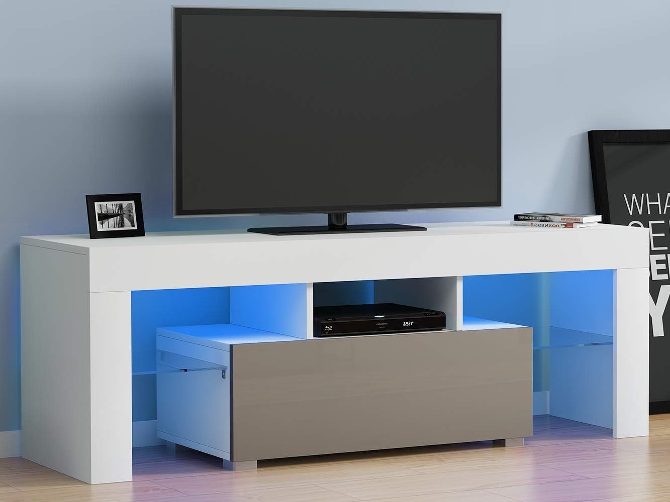 51" LED TV Stand Cabinet Glass Shelves Storage Drawer for 32-55" TVs