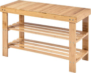 3-Tier Natural Bamboo Shoe Storage Bench with Seat for Entryway & Hallway