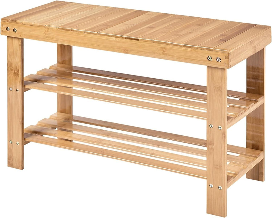 3-Tier Natural Bamboo Shoe Storage Bench with Seat for Entryway & Hallway