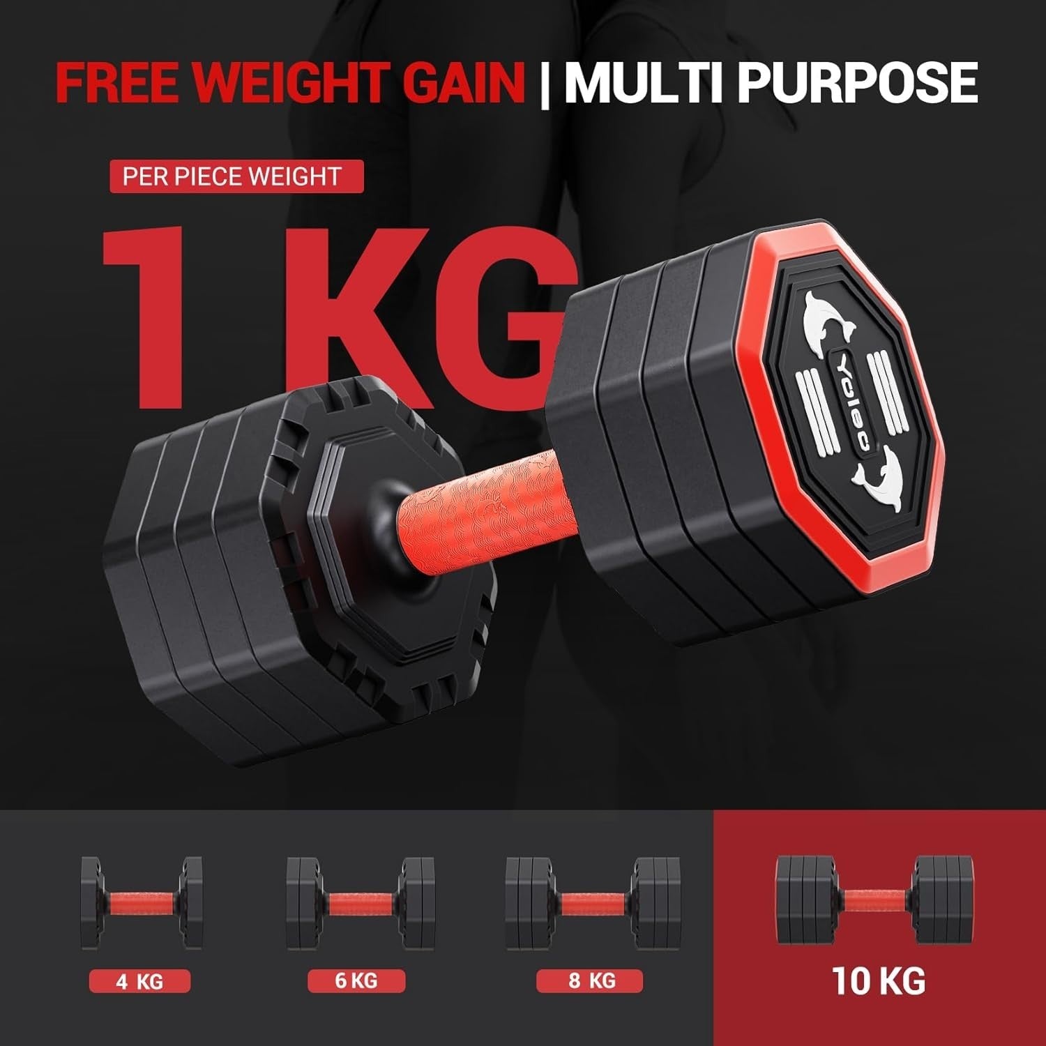20kg Adjustable Dumbbells Pair 4-in-1 Quick Dial Home Gym Weights Set