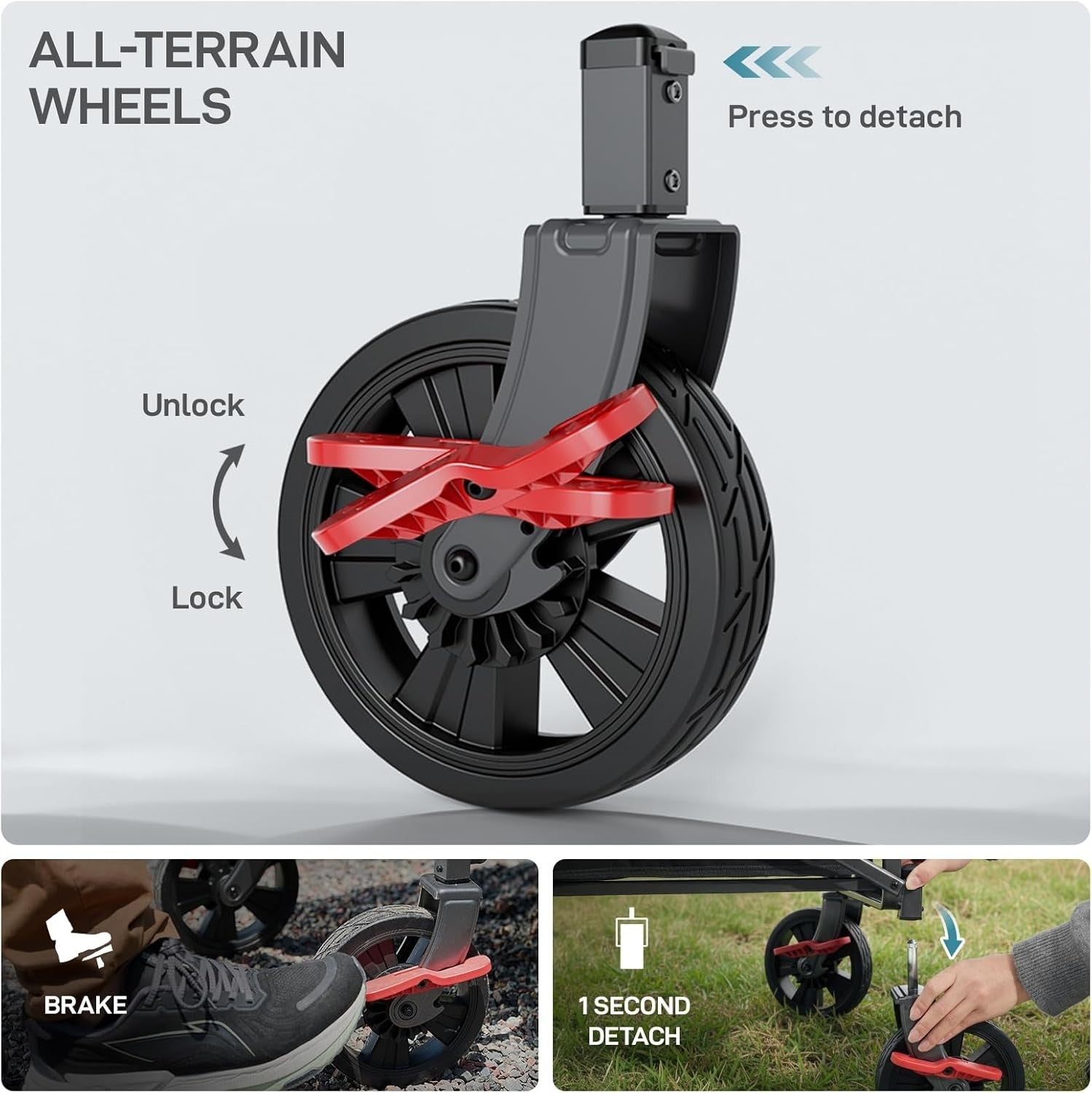 120kg Folding Camping Wagon Push Pull Trolley w/ Basket & Pockets Black