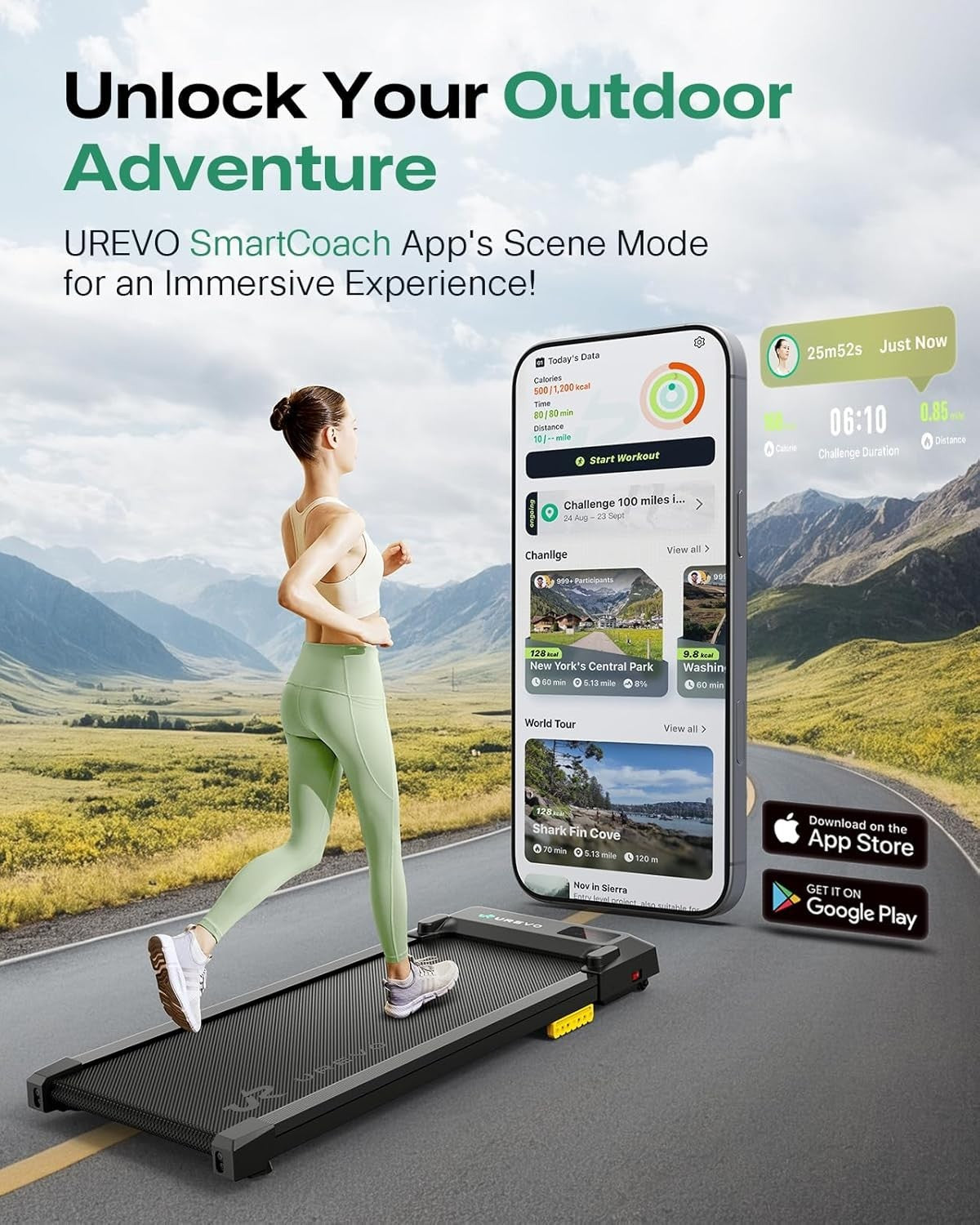 Under Desk Treadmill 1-6 km/h | Compact Walking Pad with Shock Absorption