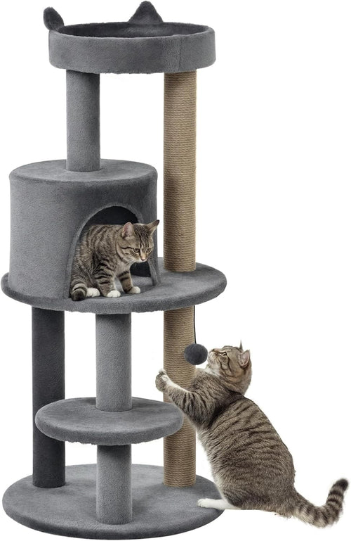 Grey Cat Tree Tower 104cm Condo Scratching Post Plush Perches Hanging Toy