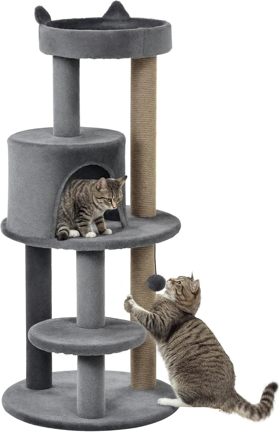 Grey Cat Tree Tower 104cm Condo Scratching Post Plush Perches Hanging Toy