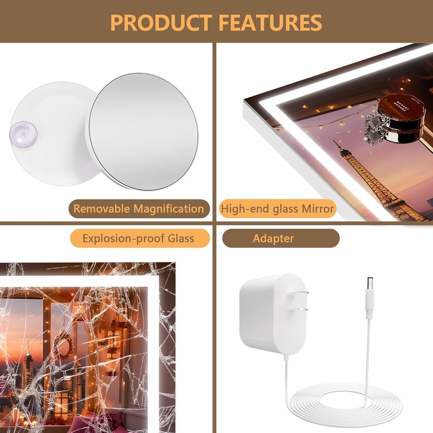 LED Vanity Mirror 80x58cm with Lights, 3 Light Modes, Touch Dimming Wall/Table