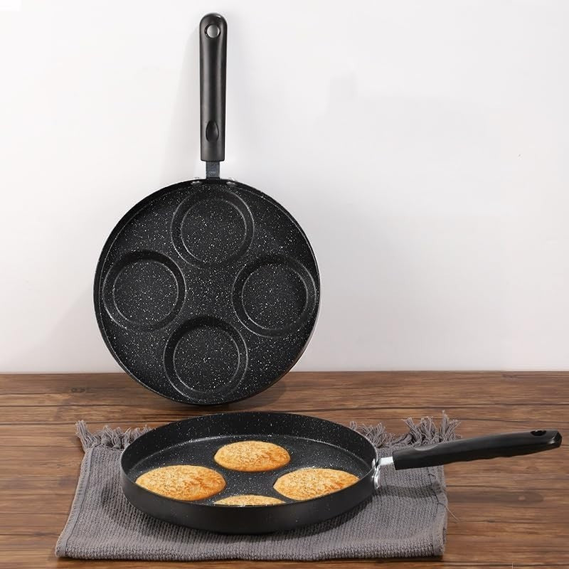 4-Hole Mini Pancake Pan | Non-Stick Cast Iron Crepe Maker with Handle