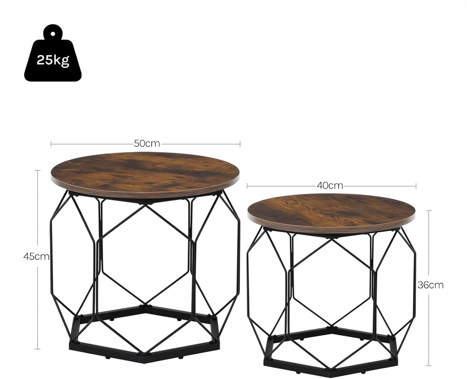 Set of 2 Round Coffee Tables with Removable Tops, Storage & Metal Frame