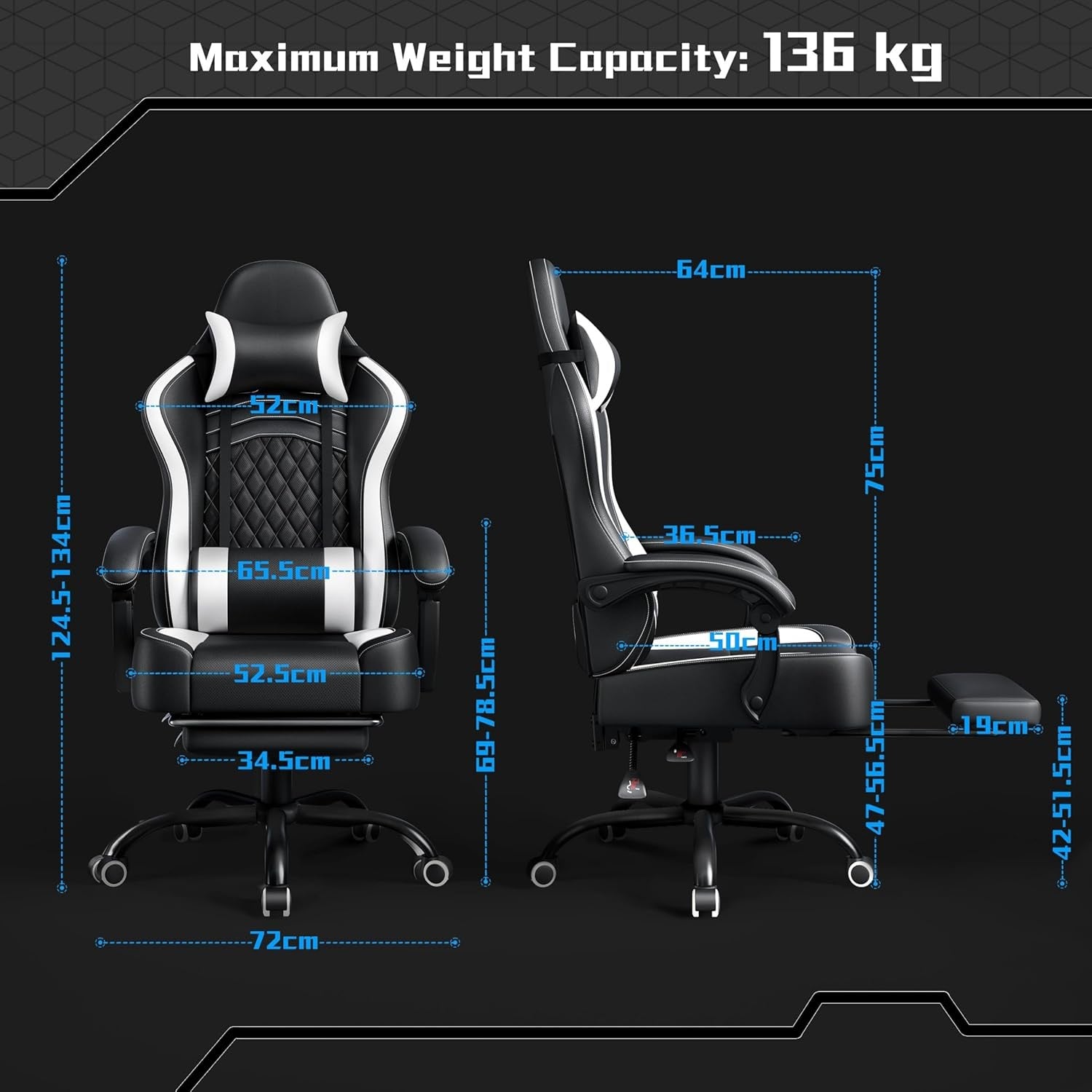 Ergonomic Gaming Chair with Footrest Massage Lumbar Support