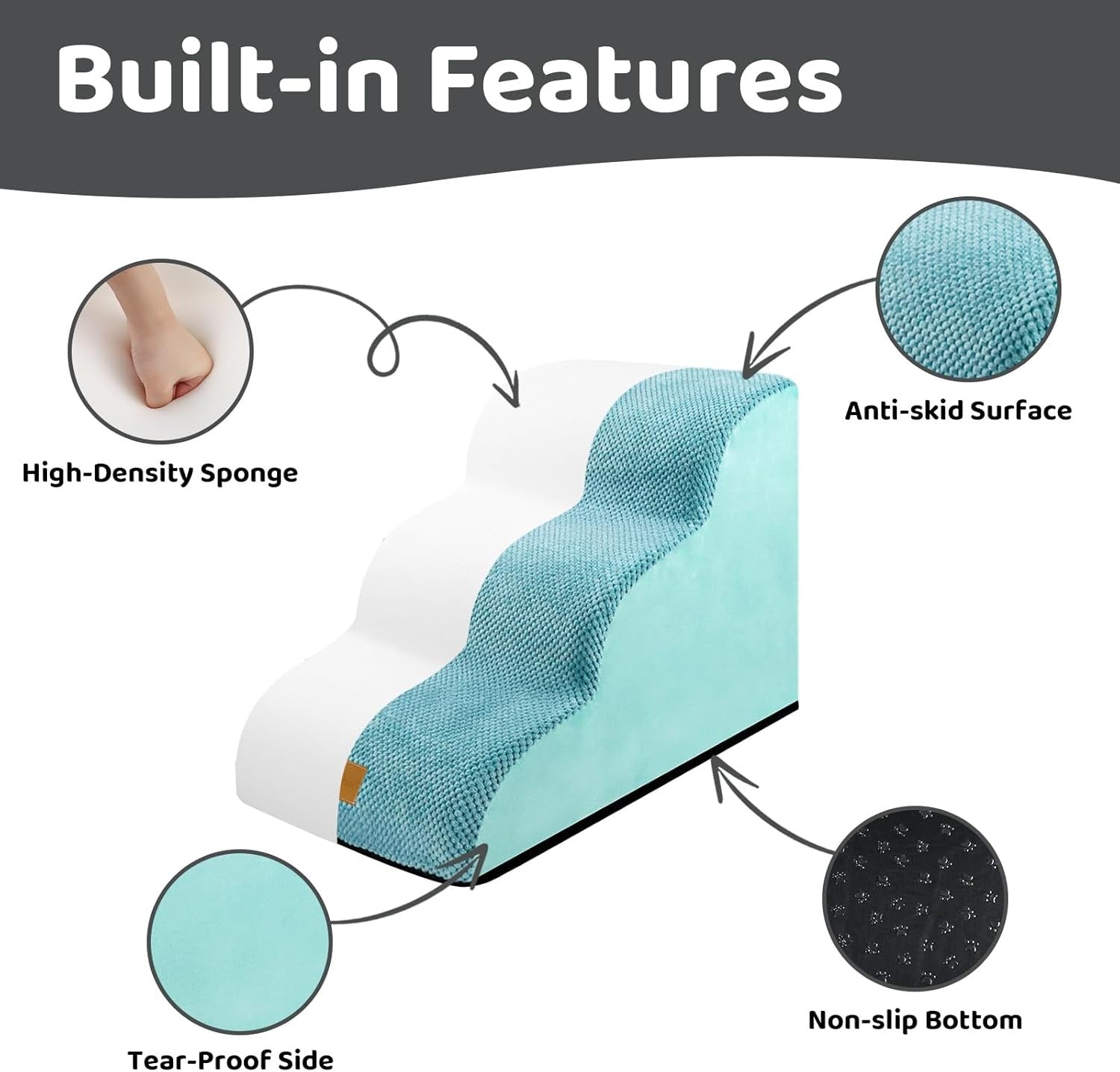 Dog Steps for Bed 3-Step Non-Slip Pet Stairs Ladder Foam Ramp with Plush Cover –