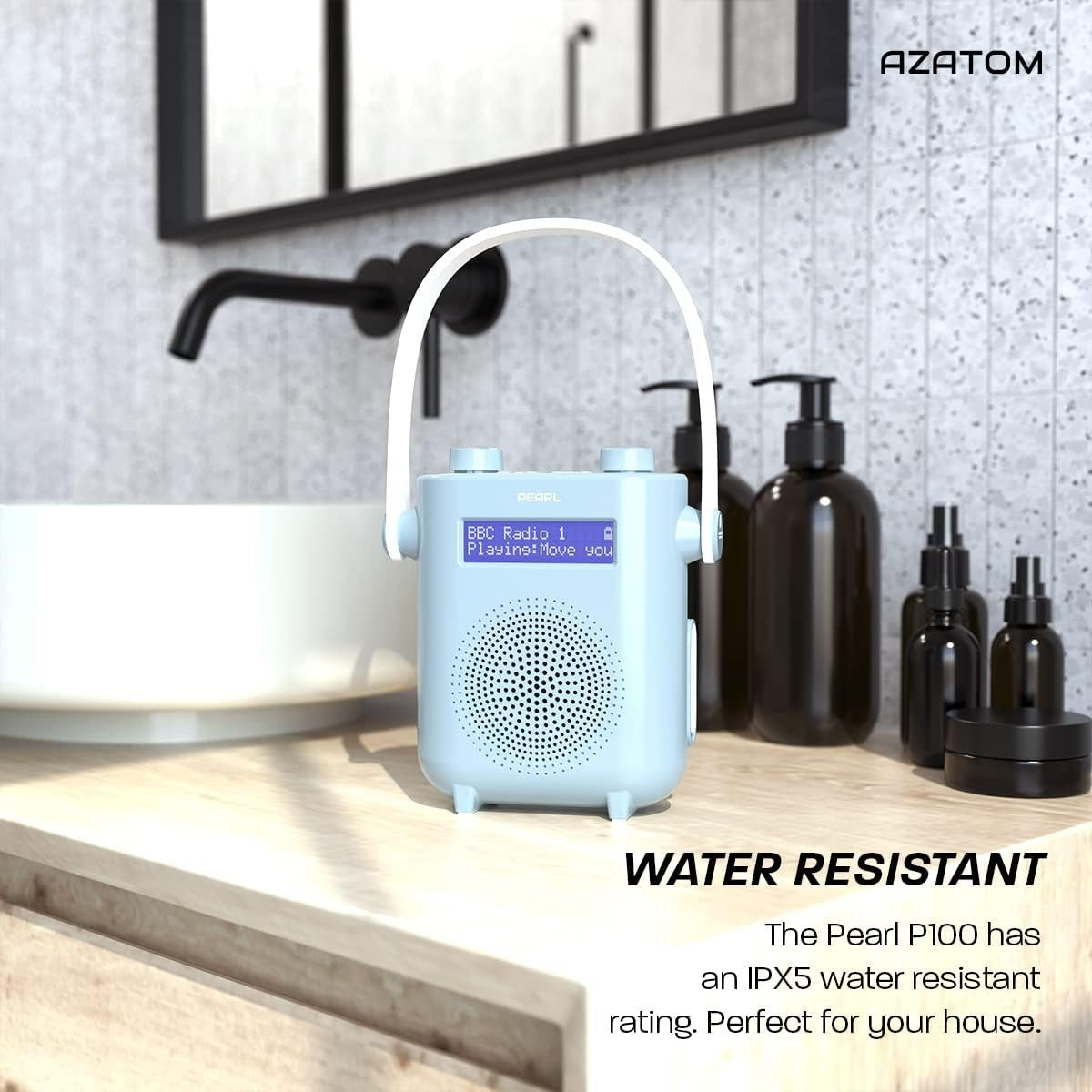 Waterproof DAB/DAB+ FM Bluetooth Shower Radio Rechargeable 20hr Blue
