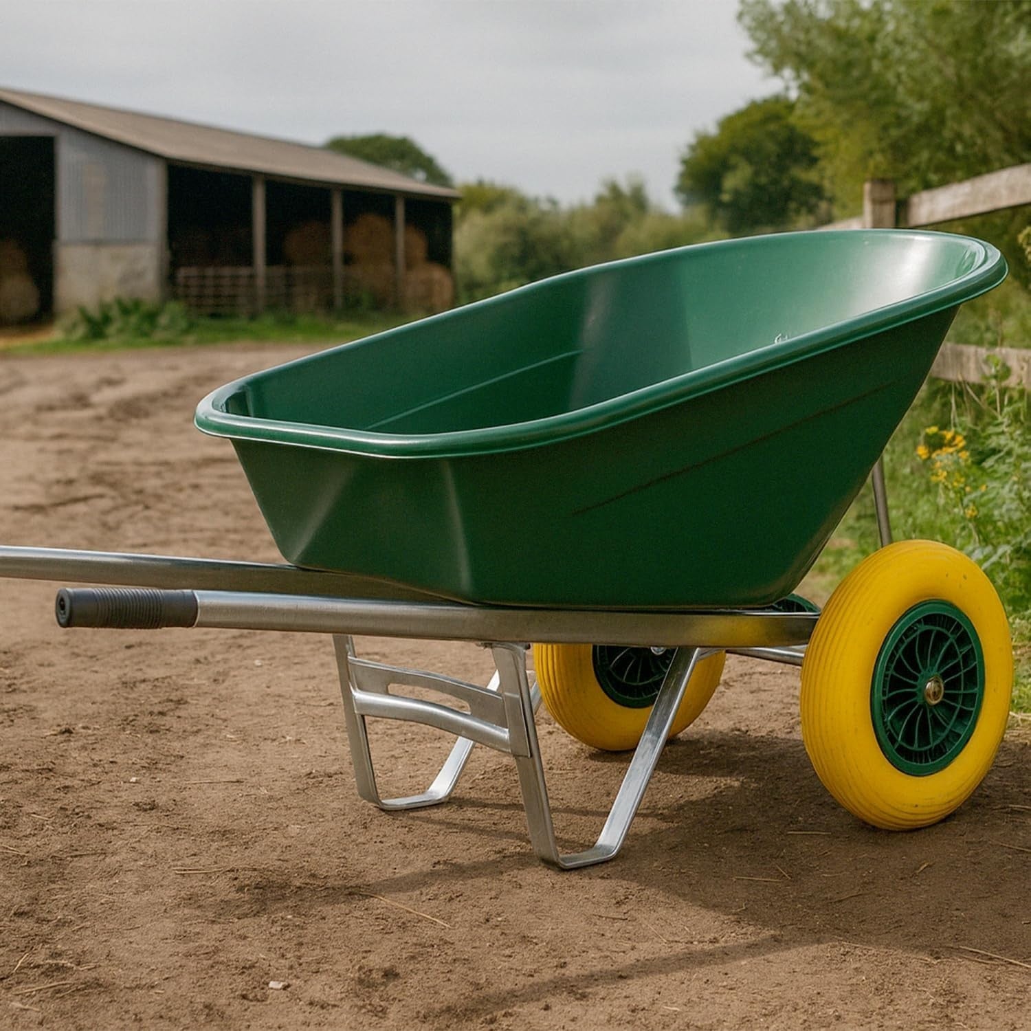 160L 2-Wheel Garden Wheelbarrow – Green – Flat-Free Tyres Heavy Duty 130kg