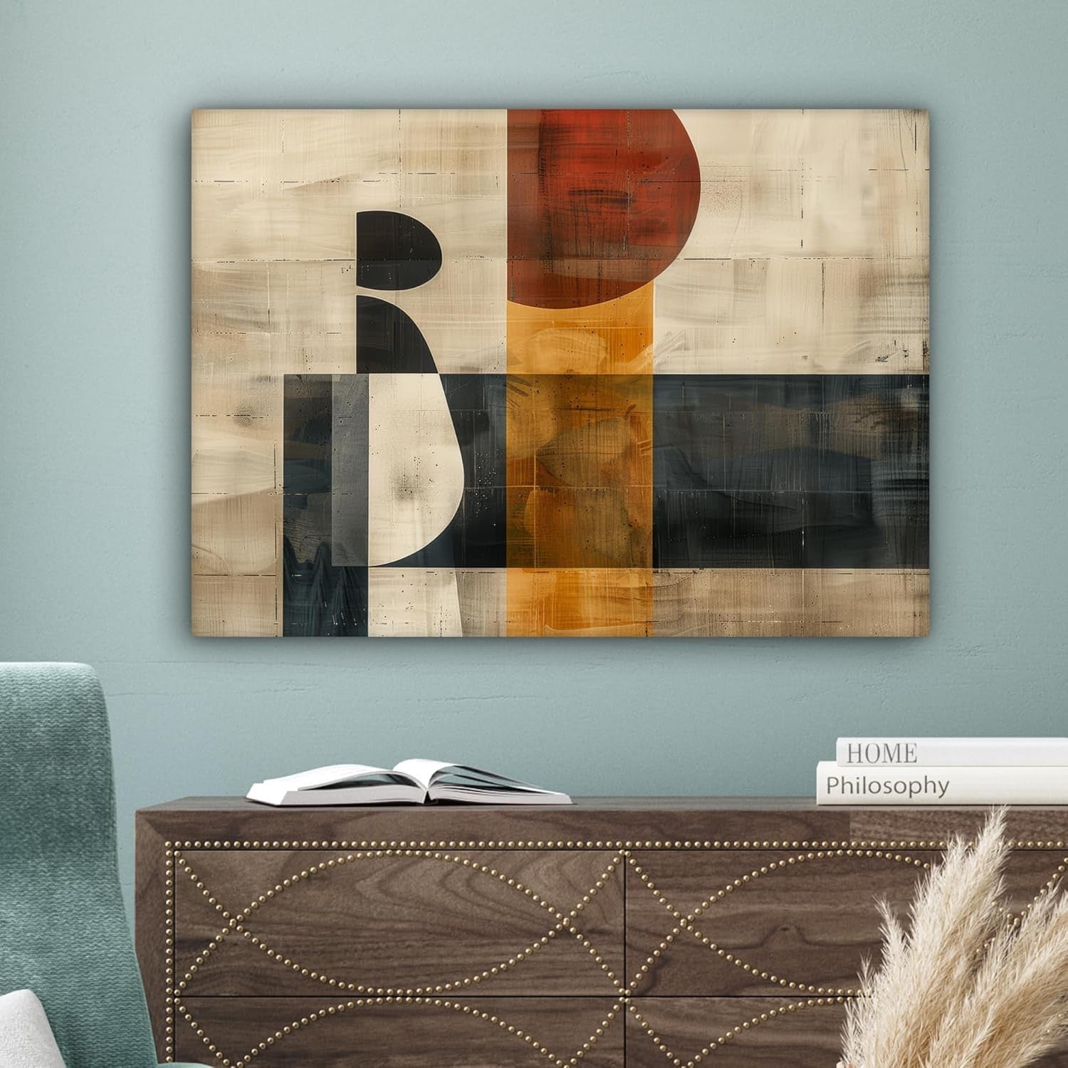 Abstract Industrial Canvas Wall Art Modern Beige Black 80x60cm Home Decor