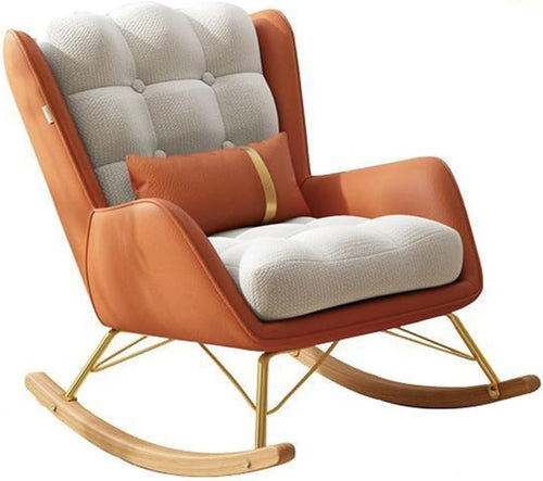 Mid-Century Recliner Rocking Chair with Lumbar Pillow & Ottoman, Comfy Seat