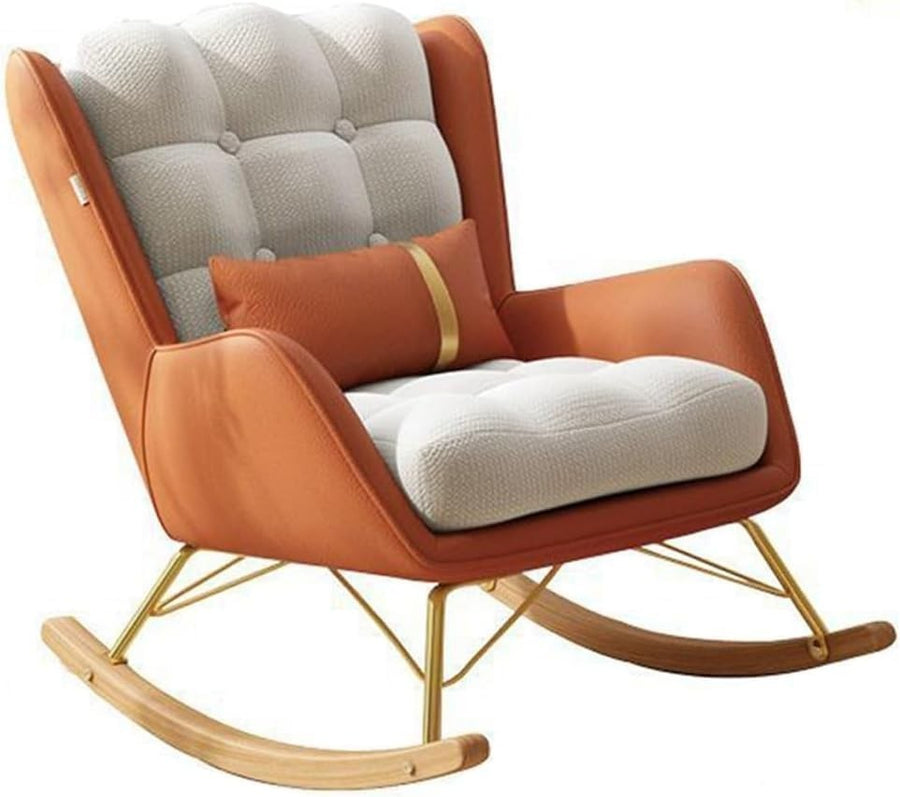 Mid-Century Recliner Rocking Chair with Lumbar Pillow & Ottoman, Comfy Seat