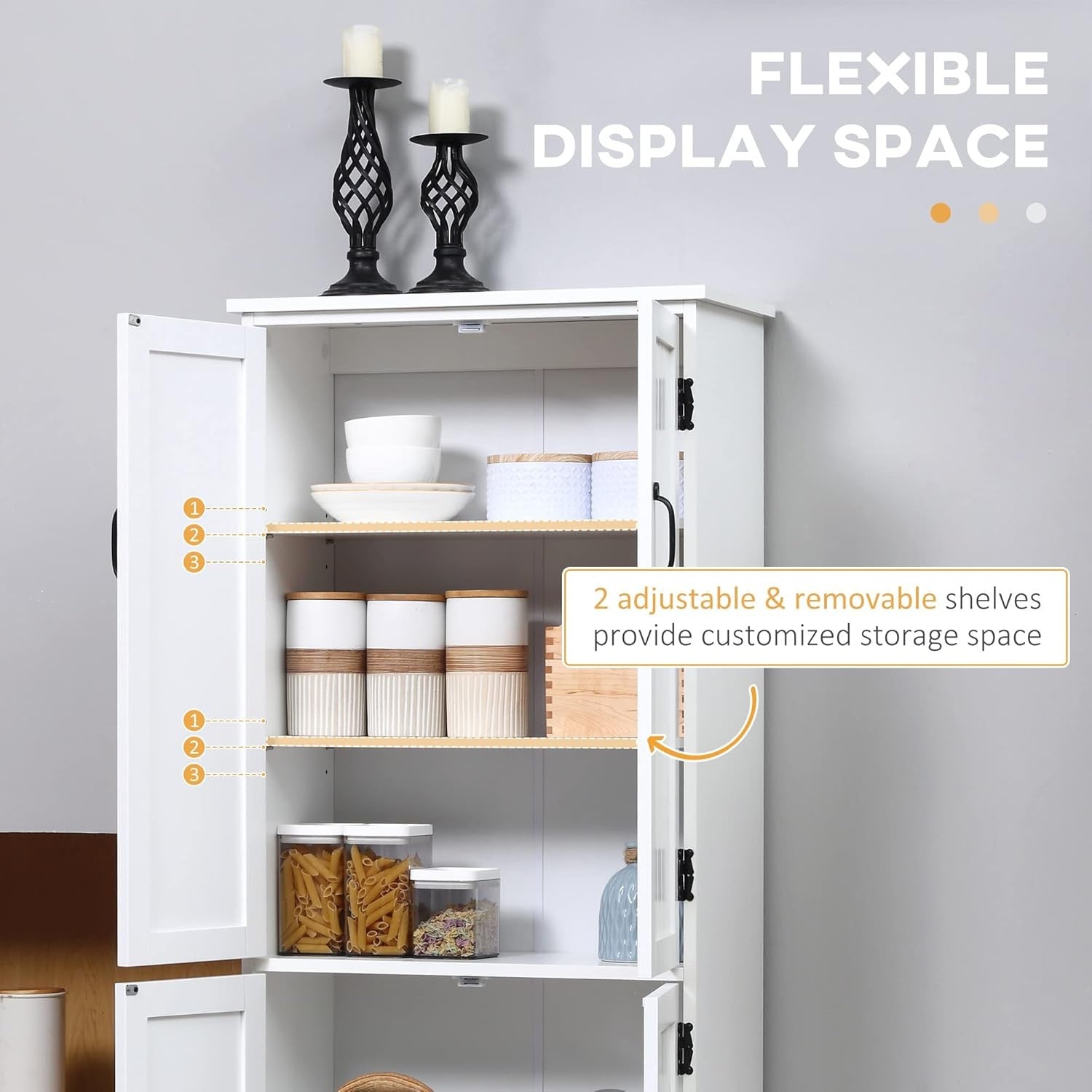 Tall White Storage Cabinet Cupboard Adjustable Shelves Kitchen Unit