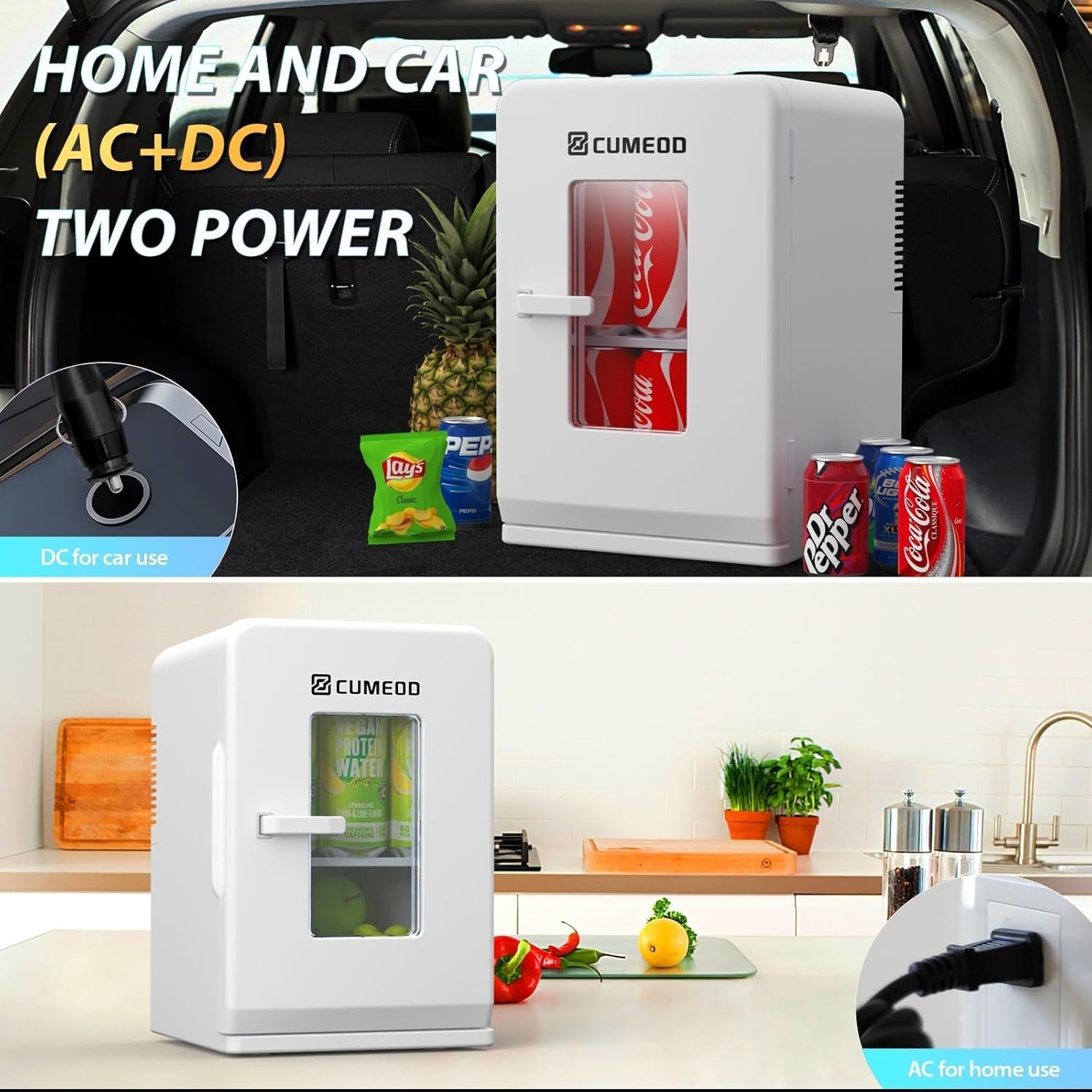 15L Mini Fridge Cooler & Warmer 21 Can Portable Small Fridge White