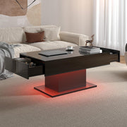 Modern LED Coffee Table with 2 Drawers, High Gloss Black 110x55cm
