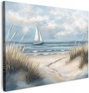 Coastal Canvas Wall Art 40x30cm Beach Sailboat Framed Print