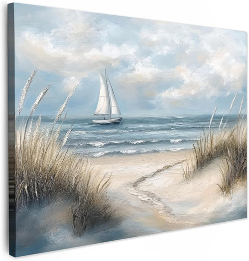 Coastal Canvas Wall Art 40x30cm Beach Sailboat Framed Print