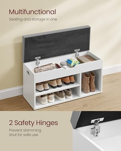 Cloud White Shoe Storage Bench with Cushion 3 Compartments Hidden Seat 80x30x44
