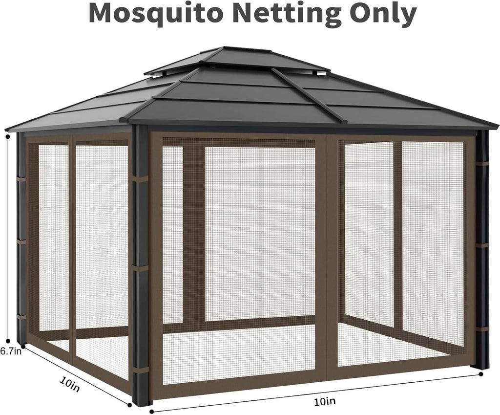 10x10ft Coffee Gazebo Mosquito Netting 4 Panels Zipper Sidewalls Outdoor