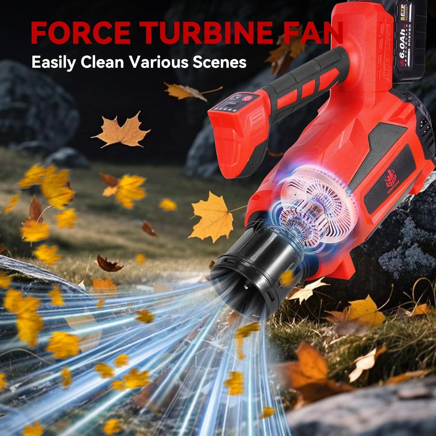 Cordless Leaf Blower 6-Speed Turbo 136MPH 318CFM Brushless 2 Batteries
