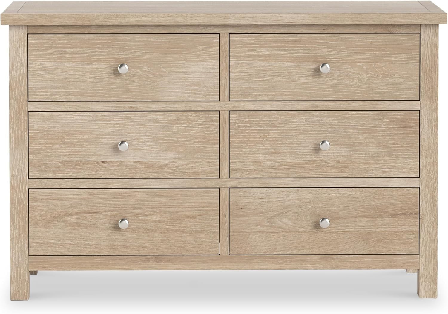 6 Drawer Washed Oak Chest – Solid Wood Storage, Bedroom & Hallway Organizer