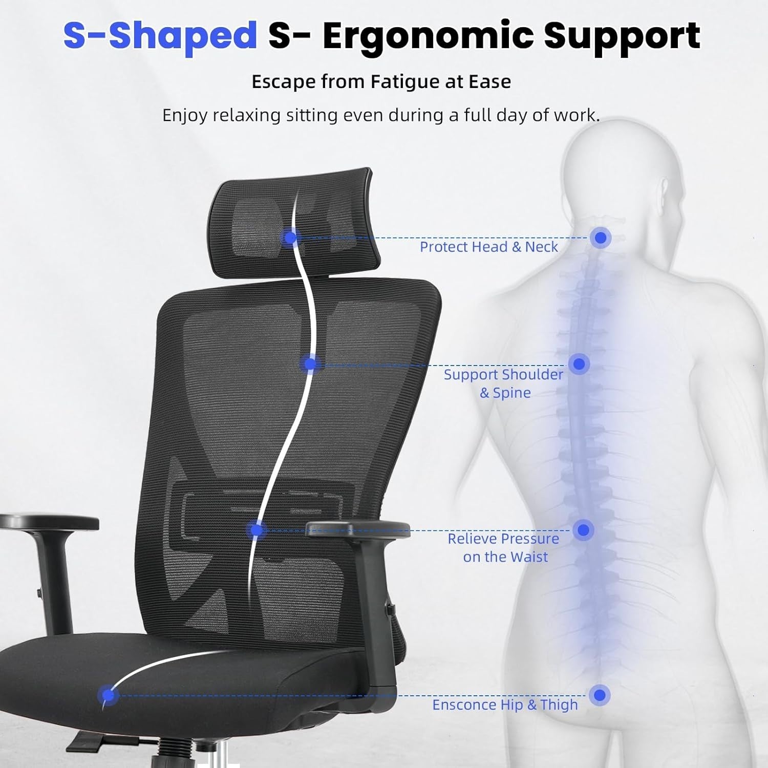 Ergonomic Office Chair Desk Oversized Mesh Back Lumbar Support Adjustable 150kg