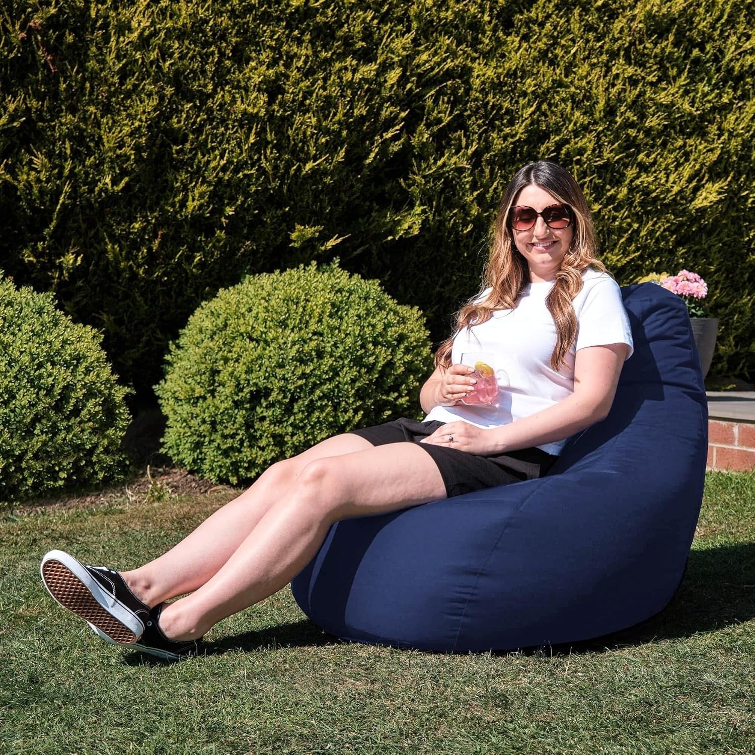 Waterproof Recliner Bean Bag Chair Navy Blue Indoor Outdoor Gaming Seat