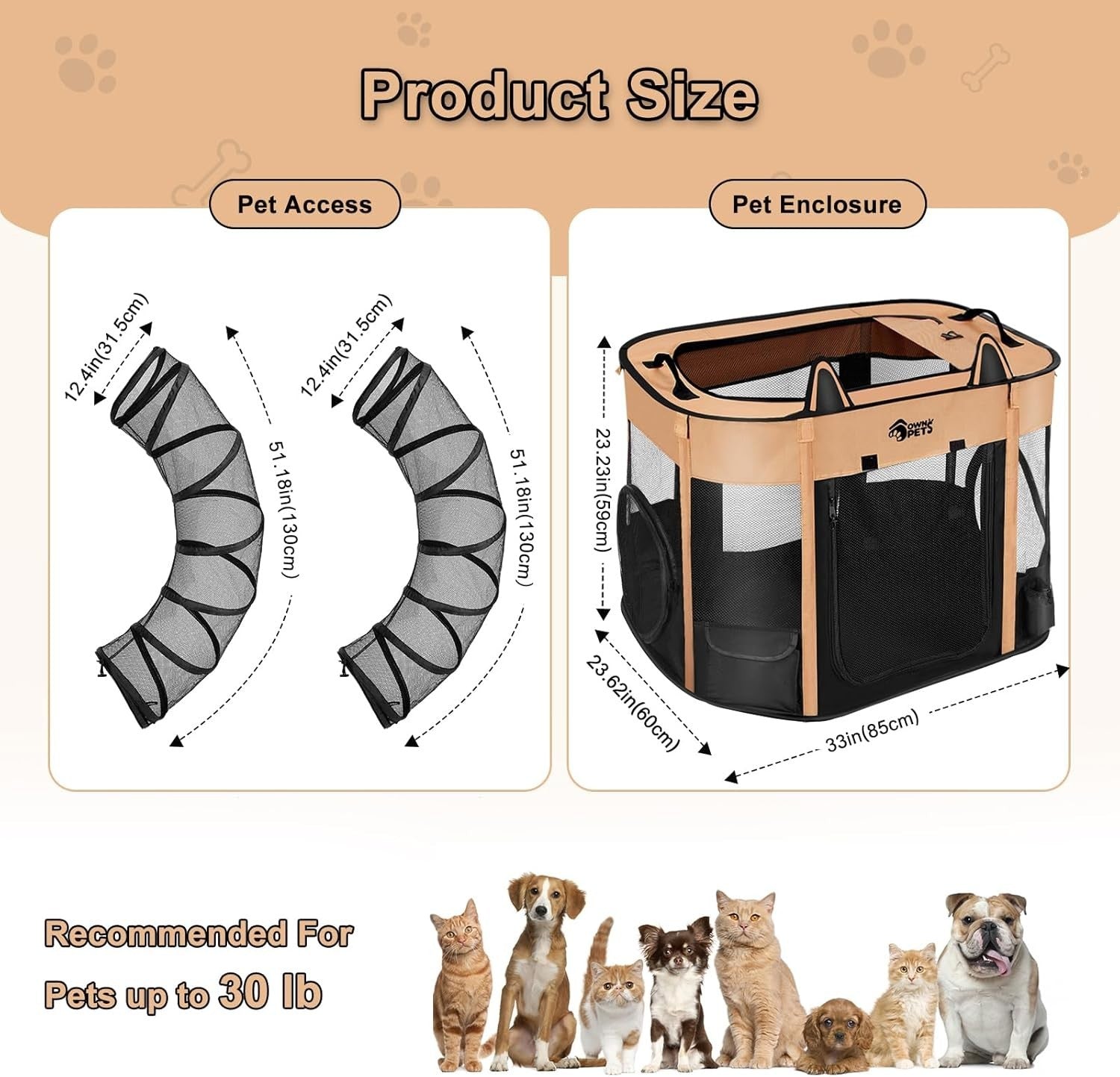 Portable Foldable Outdoor Cat Enclosure Tunnel with Expandable Playpen