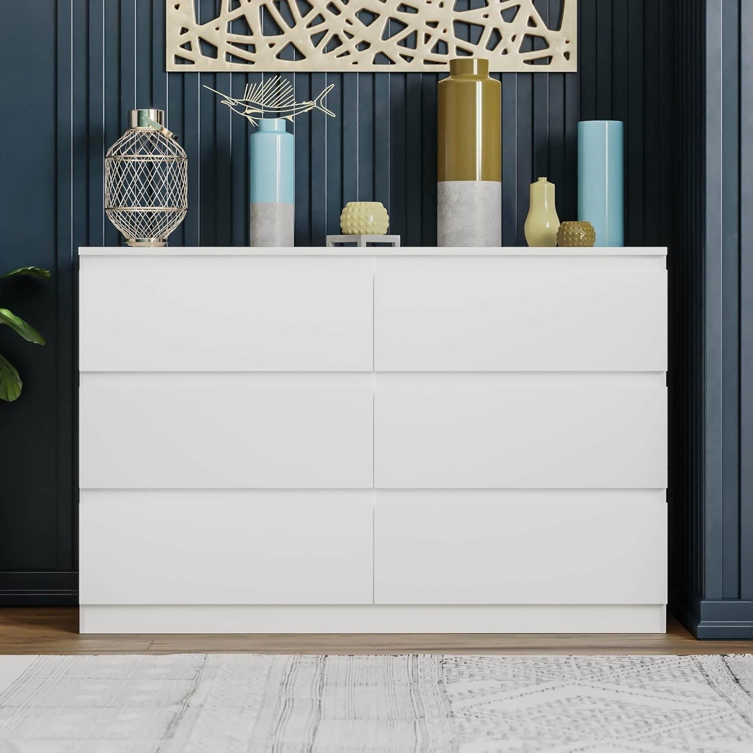 White Chest of 6 Drawers Modern Bedroom Storage Unit Wooden Cabinet