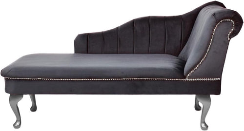 Velvet Chaise Lounge Right Hand Tufted Accent Sofa Chair Grey 133cm