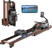 Foldable Oak Wood Water Rowing Machine Bluetooth LCD Home Rower 400LB
